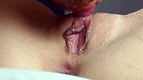 close up pov shows wet pussy getting licked intensely until she reaches a shuddering orgasm