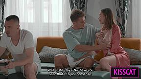 Matthew Meier Fucks Hot Milf in Bedroom Threesome With Blowjob Cum in Mouth and Pussy Licking While Step Son Shares Bed With Step Mom