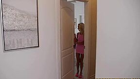 my petite 18+ blonde gf stops my friend's game for deepthroat blowjob and hard doggystyle fuck