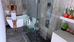 Petite stepsis contrasts with riding stepbros big cock after blowjob