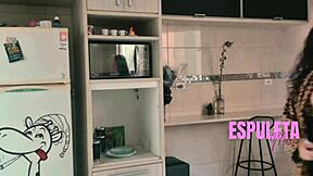 Want to join this petite brunette latina for breakfast in lingerie and cum together?