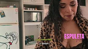 Want to join this petite brunette latina for breakfast in lingerie and cum together?