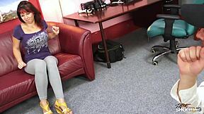 dressed chubby assistant tasted cum for the very first time in a casual encounter