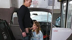 Distant universe teen moans during public blowjob and fucking on bus.