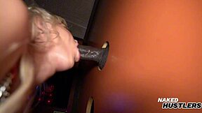 hot wife cassie bender makes her first visit to the glory hole, taking on that big black cock in pov with deepthroat and spitting