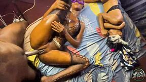 Two Slim Teens Dance And Fuck In Foursome With Big Black Cocks