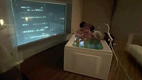 Personal Shooting Of Sucking Cute Santa's Pale Beautiful Breasts Like A Baby And Intense Standing Back Raw Sex In Hotel Bathroom With Night View