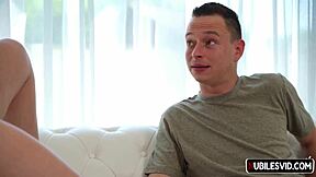 Shy blonde stepsis hints at needing a deep creampie filling from hardcore kissing