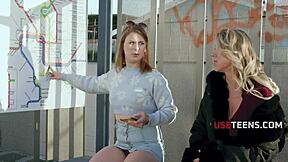 Distant universe teen moans during public blowjob and fucking on bus.