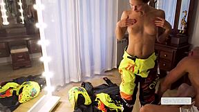 This athletic teen 18+ couple gets horny for hot sex in a motorcycle, with blowjob and cumshot swallow in a comic twist.