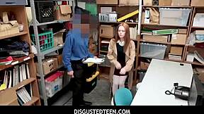 Ella Hughes gets detained for shoplifting suspicion and things escalate with the officer in back room action.