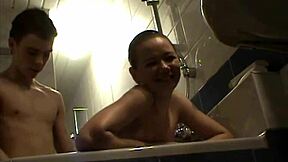 Flora and Johny share intimate homemade sauna session with blonde college roommate