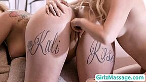 Busty Kali Roses massages and licks roommate Aria Banks