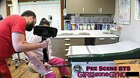 Blonde in Latex Gloves Gets Perverted Foot Fetish Treatment from Podiatrist with Tickling and Toe Sucking Behind the Scenes. Close-Up on Her Shaved Pussy and Small Tits in This Humiliating Encounter.