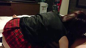 subtle hints of this cute asian couple in bed with japanese maid uniform kissing and foot fetish licking