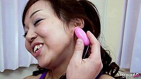 old japanese wife in bikini feels intense passion as she swallows cum after rough sex with young boy