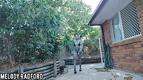 trying on bikinis and walking outdoors in high heels with my curvy tattooed body