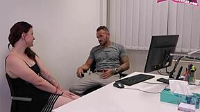 Chubby German teen girl next door bends over desk for fucking with shy boss in office