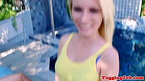 Teen girl next door gives handjob and blowjob outdoors