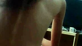 slutty step daughter strips for daddy, plays with tiny 18+ tits, gives handjob then rides his cock in hottest homemade video