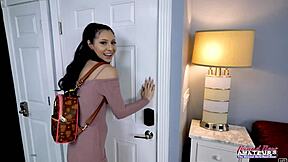 Hot Brunette Raven Lane Sucks Cock, Gets Twat Fingered, Fucked, and Swallows Cum