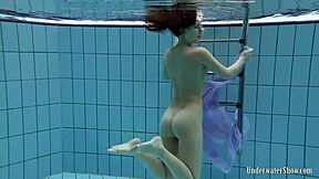 Hey blackhaired Aneta strips bikini pool underwater nudist fun
