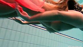 silvie dives in pool bikini slips shows big tits and hairy beaver