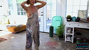 hairy pussy milf nastasia celeste strips clothes rips off to show petite tight tits body