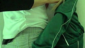 always one big-ass student in class... he convinces her to suck hard then fucks her in sports uniform and fills her with cum