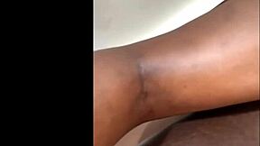 Pregnant ebony babe's pussy and ass toyed with huge dildo