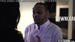 petite ebony milf spots her bbc husband cheating... now she dominates his ass hard