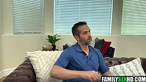 stepdad POUNDS stepdaughter's tight pussy while stepniece watches then joins the ffm fuck 😈🍆💦