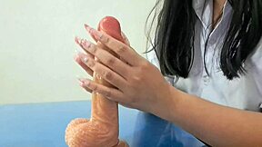 Students massage big cock with hands mouth pussy in ASMR cosplay creampie