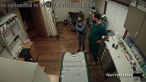 Patient's POV watches Alexa Rydell handcuff and strip-search Maria Santos