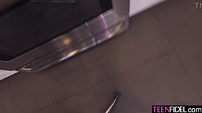 Sona Bella's hot petite latina cunt slammed kitchen rough orgasm