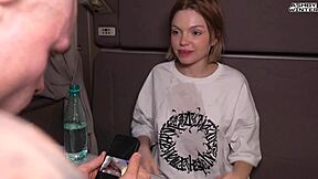 Skinny tattooed teen picked up on train for public doggy