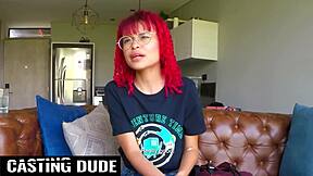 nerdy redhead latina teen gags on huge cock pov sloppy deepthroat