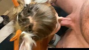 Oh deer, watch cute nerdy costumed girl choke on massive cock!