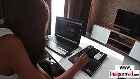 Thai teen cherry samples delivery boy's thick white cock pov?