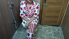 Hindi stepmom catches teen stepson peeking while changing and begs for bent over fuck