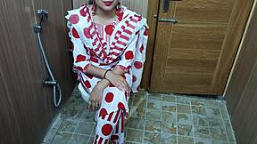 Hindi stepmom catches teen stepson peeking while changing and begs for bent over fuck