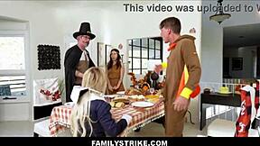 Emotional family thanksgiving turns into wild groupsex with stepmom chanel camryn stepson stepdad mike mancini rion king