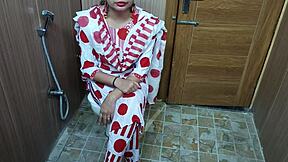 Hindi stepmom catches teen stepson peeking while changing and begs for bent over fuck