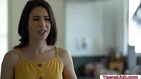 Will horny brunette teens' messy licks drive you wild?