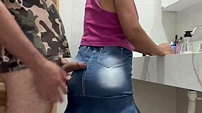 Skinny Brunette Naughty Teen Gives Tight Ass to Big Cock in Bathroom