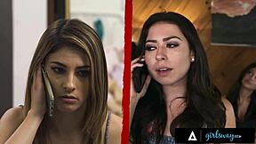 Veronica Rodriguez squirts on Melissa Moore who squirts right back in hot Girlsway action