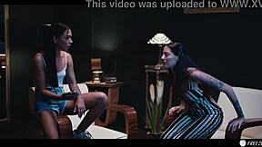 brunette latina freezes time on coco bae, sucks her tits in lesbian prank