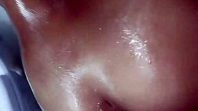 Brazilian ebony in hot bath deepthroats big cock ends with facial cum 💦😍