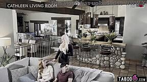 Stepmom stops stepsis bro fight but ends up fucking them both taboo