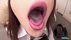 Young cutie meets guy on way to work and swallows his cum deep